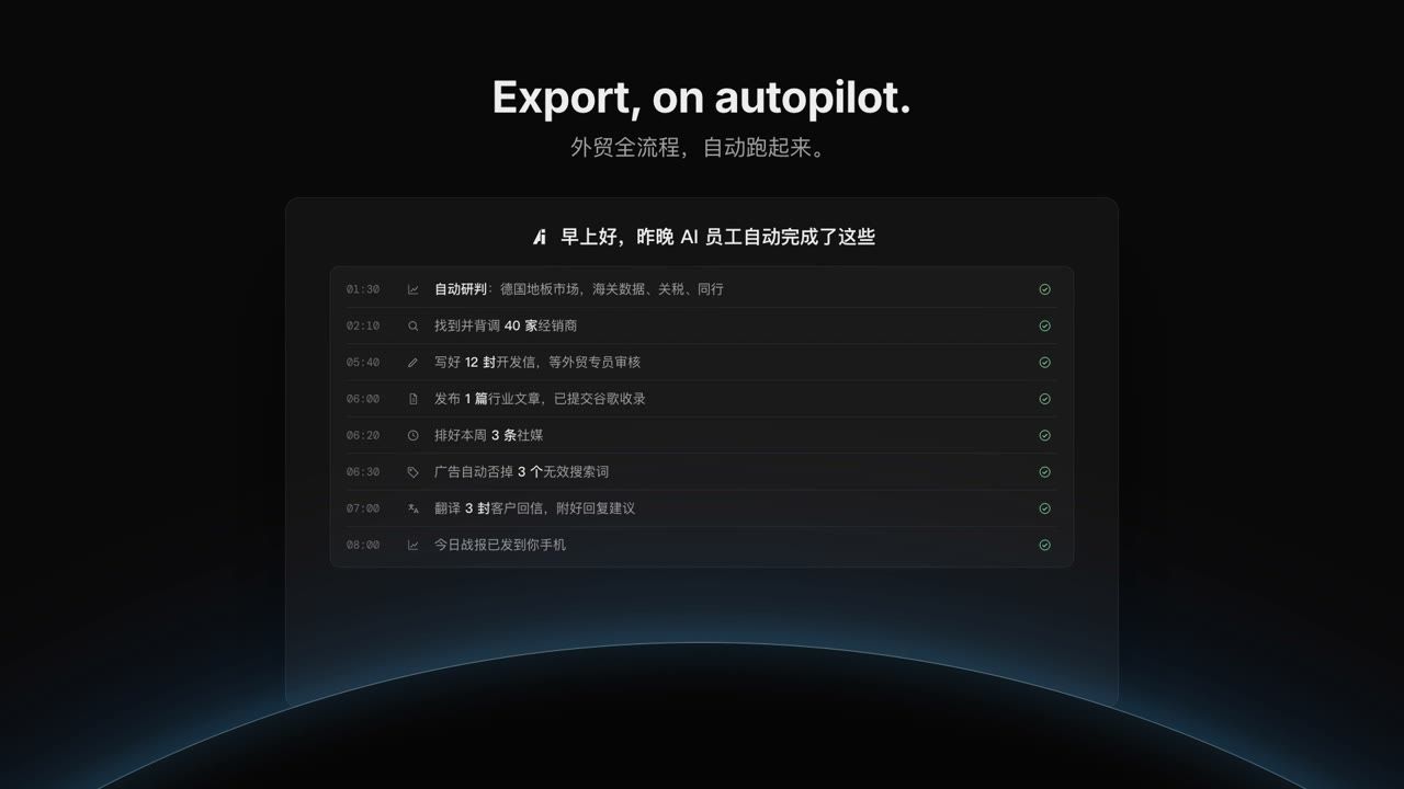 海智拓产品片封面：早上好，昨晚 AI 员工自动完成了这些